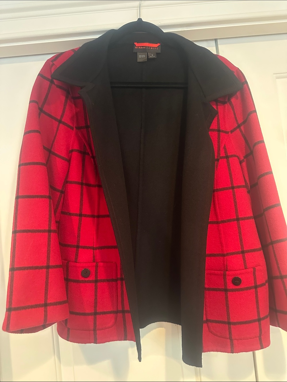Nina Mclemore Red Windowpane Blazer with Black Trim